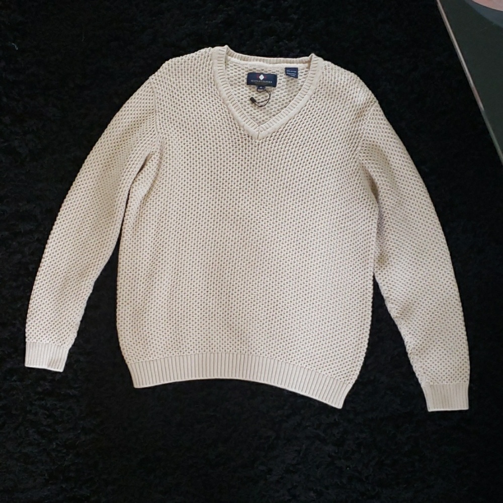 Mens Argyleculture Cream V Neck Knit Sweater -M